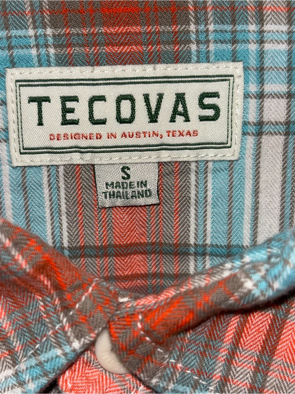 Tecovas Shirt Mens Small Orange Blue Plaid Western Pearl Snap Long Sleeve - Picture 9 of 10